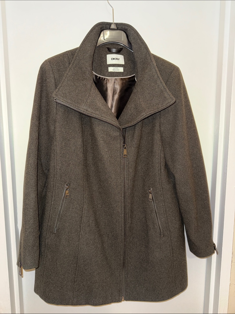 DKNY Charcoal Gray Zip-Up Pea Coat